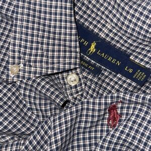 Polo Ralph Lauren Long Sleeve Button Down Oxford Shirt Men's L Blue White Plaid